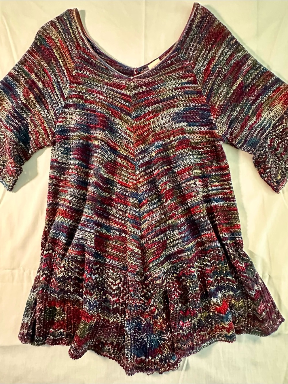 Knit Women's Tunic Sweater blouse crocheted BoHo cottage core hippie romantic
